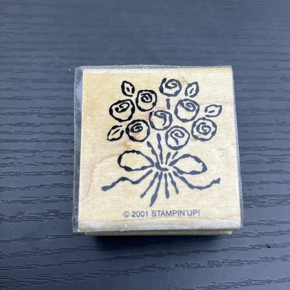 2001 Stampin Up Bouquet of Flowers Wood Mounted Rubber Craft Stamp